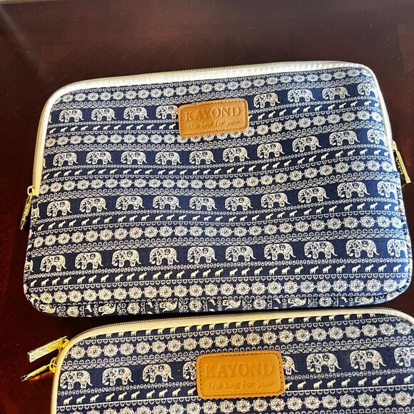 Kayond 3-Piece Canvas Laptop Sleeve Set Elephant Print Padded Protection Zipper - Picture 2 of 11